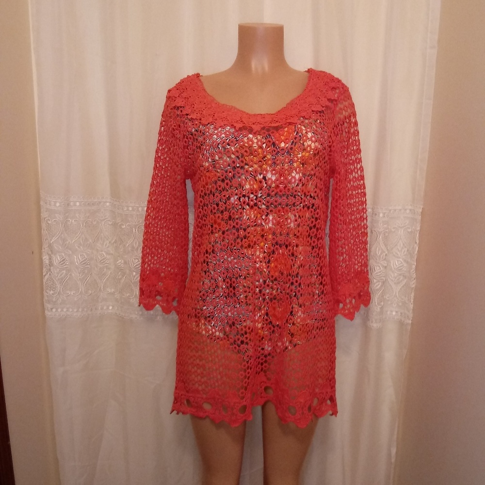 Coral crocheted beach cover